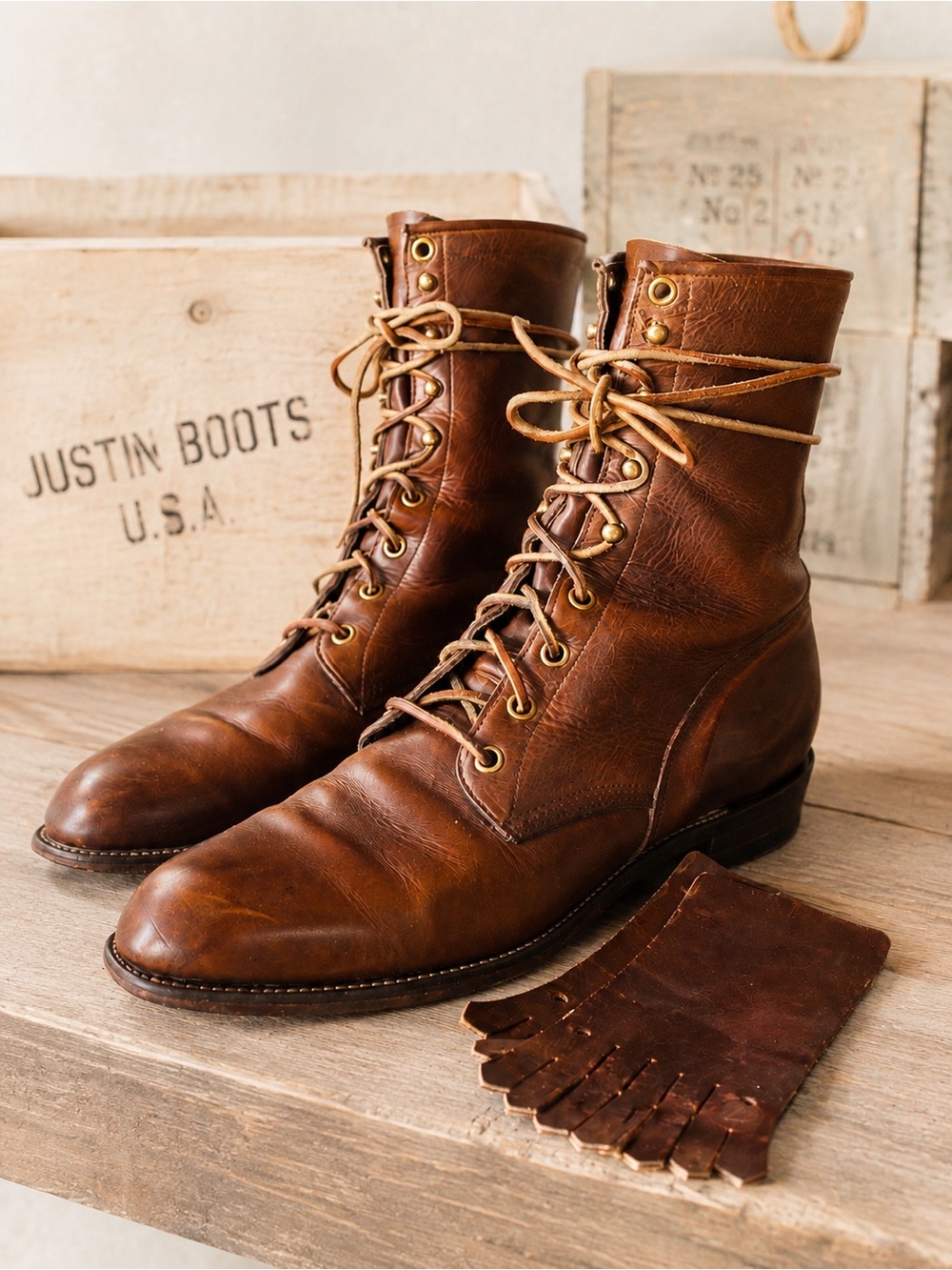 Vintage Justin Lace-Up Leather Boots Brown Kiltie USA Men’s 11C Heritage